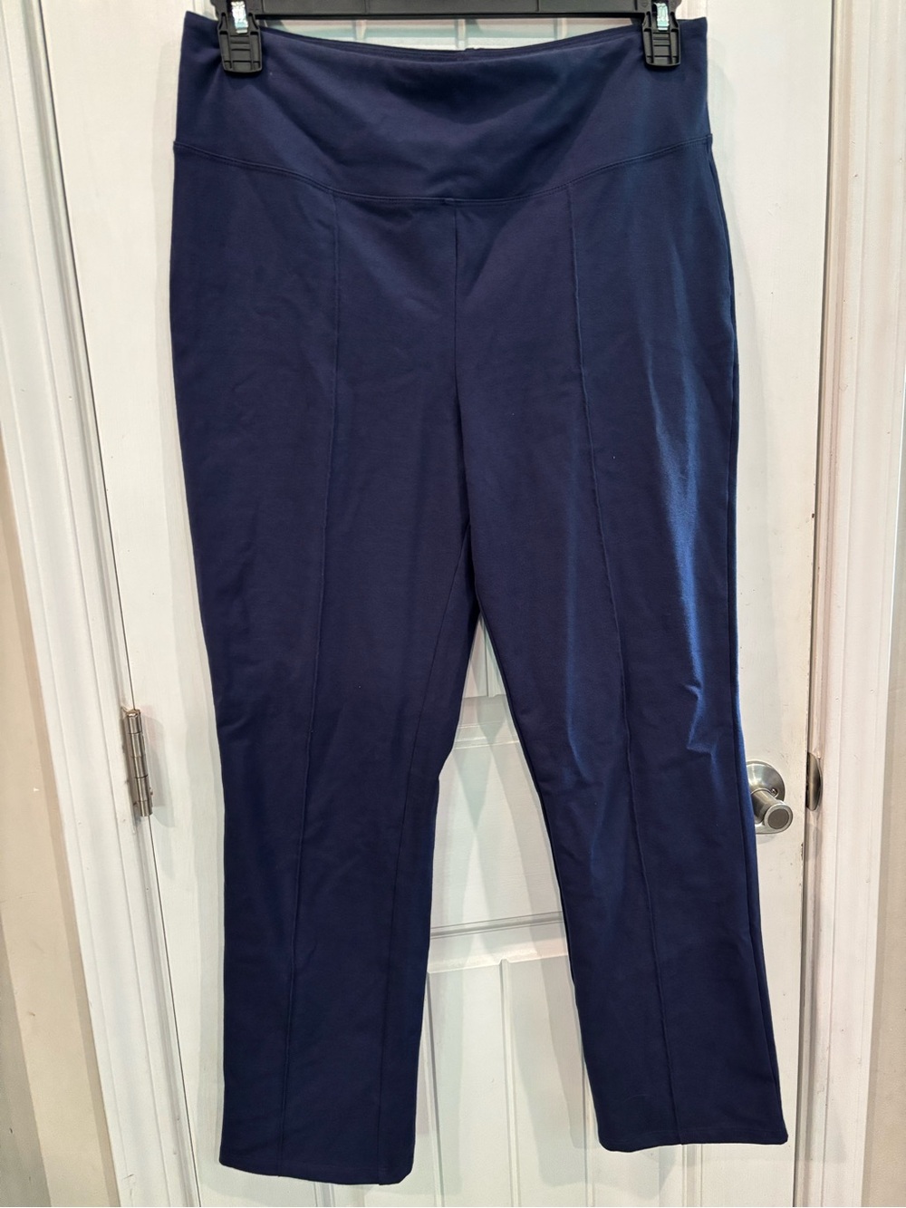 Women with Control size MT Navy Straight-Leg Ponte Pants